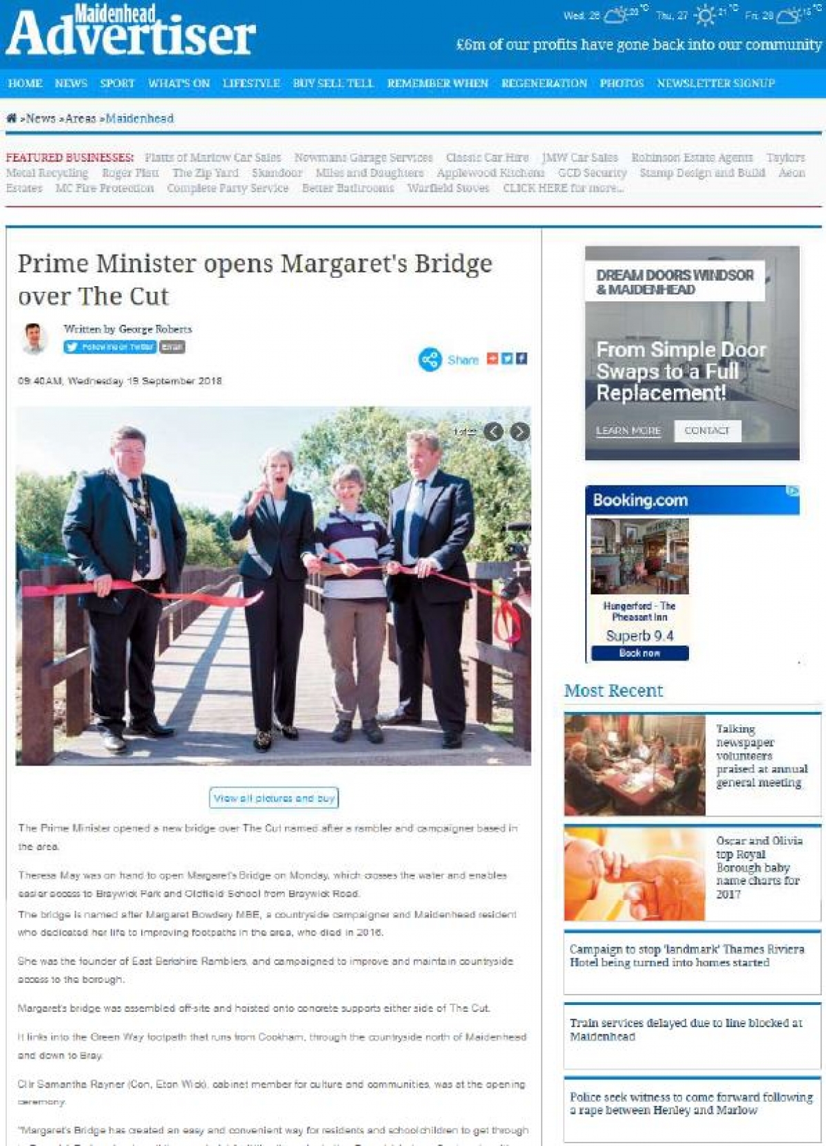 Prime Minister Opens Margarets Bridge Maidenhead Advertiser September 2018